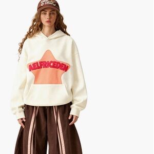 NWOT Aelfric Eden Cream Hoodie with Coral Star and Pink Logo Size small